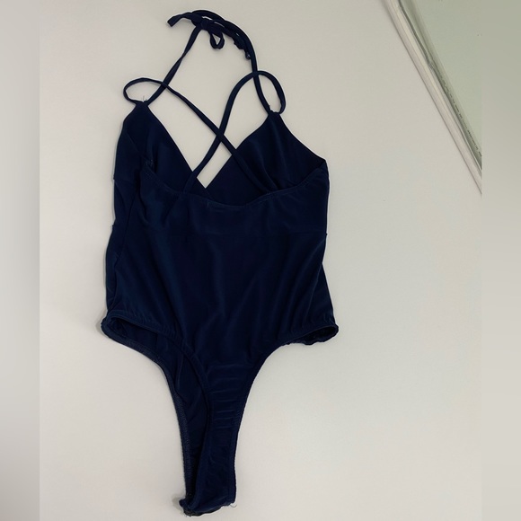 Missguided V-Neck Halter Strap Navy Blue Bodysuit Size 0 - Picture 3 of 7